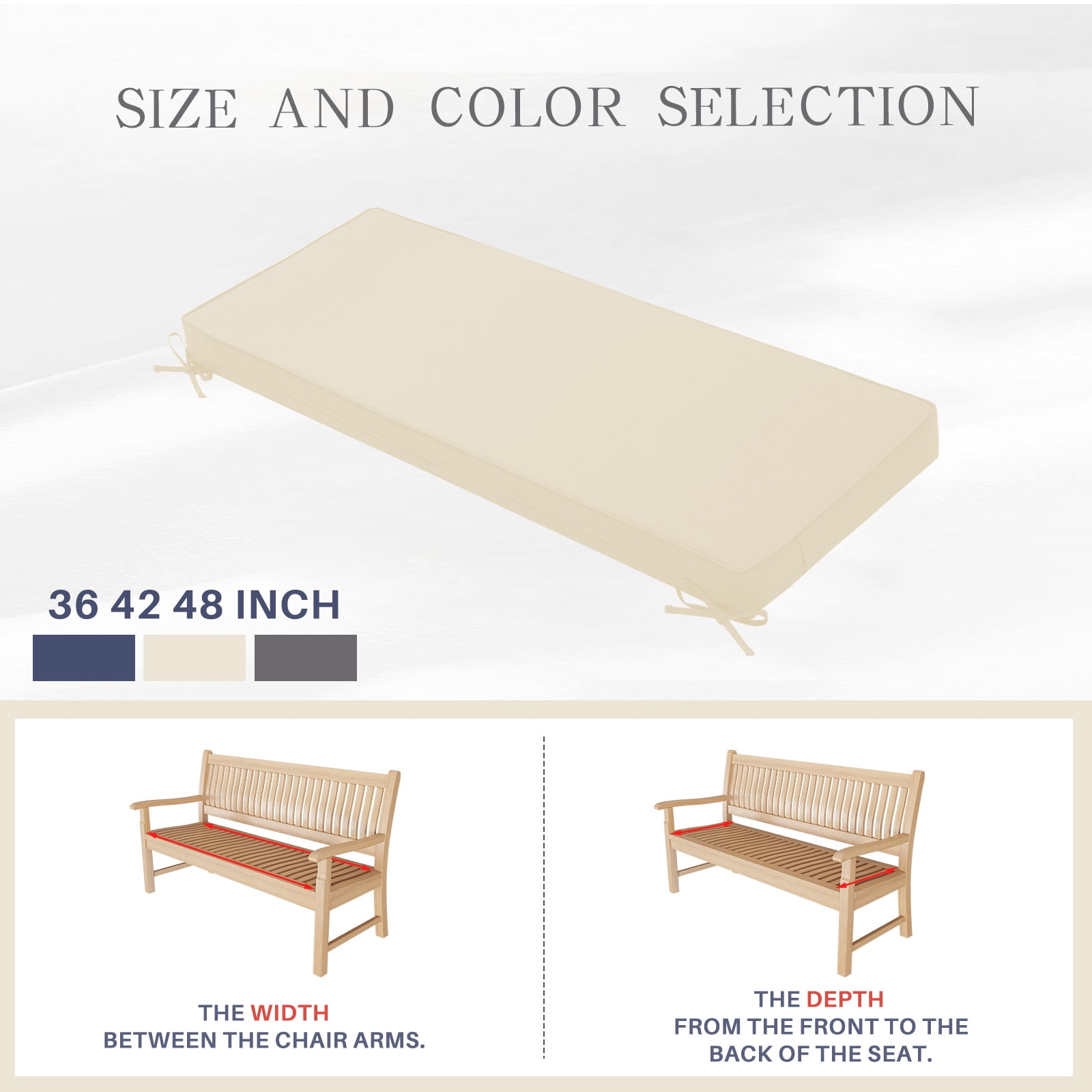 Galenzoov 36×18 inch Outdoor Bench Cushion, Memory Foam Patio Bench Cushion for Outdoor Furniture Waterproof, Porch Swing Pad with Handle and Adjustable Strap, Cream