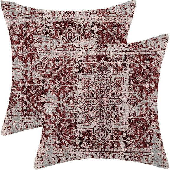 Boho Throw Pillow Covers 18x18 Inch Set of 2, Christmas Burgandy Red Decorative Throw Pillow Covers Carpet Pattern Wine Red Outdoor Cushion Cover for Sofa Couch Farmhouse Room Bed Decor
