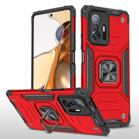 Shoppingbox Case for Xiaomi Mi 11T/11T Pro 6.67", Dual Layer Shockproof Protective Cover Phone Case with Kickstand - Red