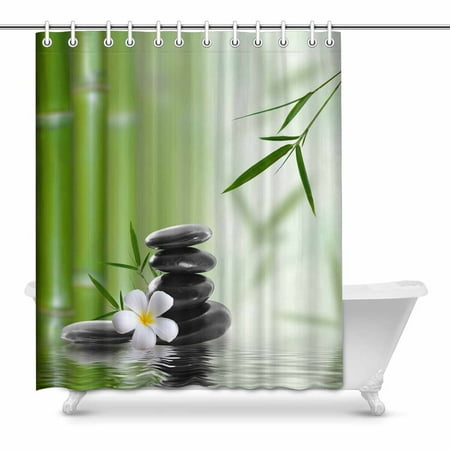 MKHERT Spa Decor Natural Bamboo Massage Stones and Flowers House Decor Shower Curtain for Bathroom Decorative Bathroom Shower Curtain Set 60x72