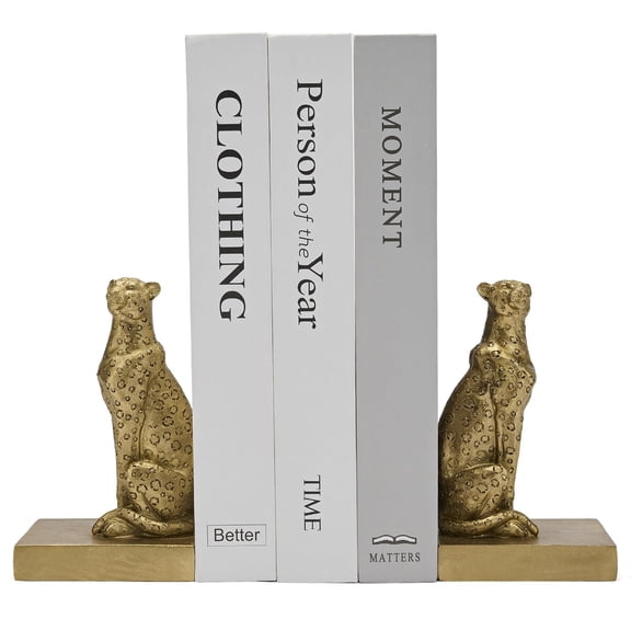 Gold Cheetah Bookends, Book Ends for Shelves to Hold Books Heavy Duty, Creative Resin Book Holders for Home Farmhouse Shelves Office Lover Gift