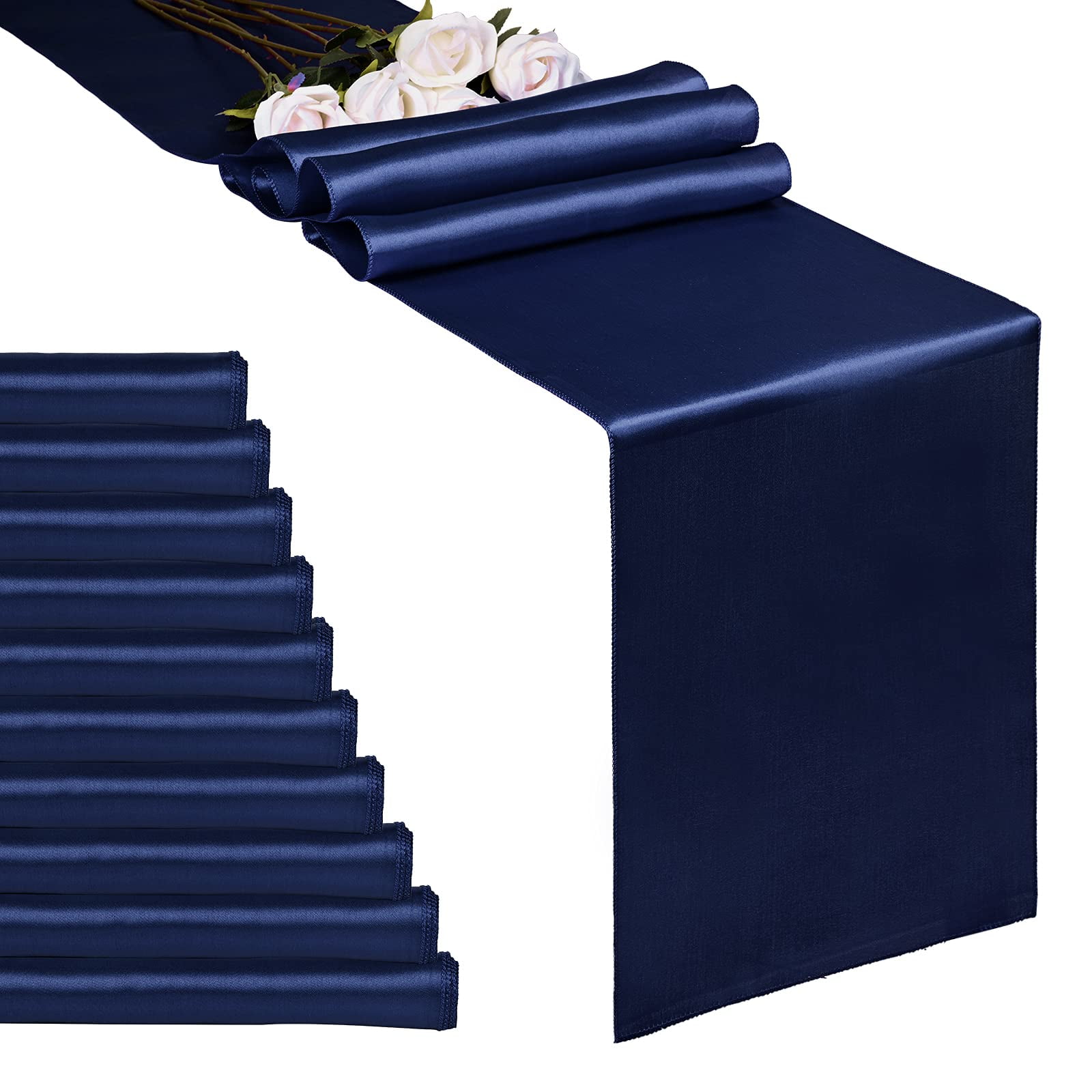 10Pack Navy Blue 12 x 108 inches Long Premium Satin Table Runner for