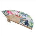 thumbnail image 5 of 1pc Hand Fan Flamingo Foldable 23cm 9inch White Background Bamboo Rib and Slender Cotton Pouch, 5 of 7