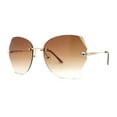 thumbnail image 2 of Womens Rimless Rhinestone Bevel Angular Lens Butterfly Sunglasses Gold Brown, 2 of 5