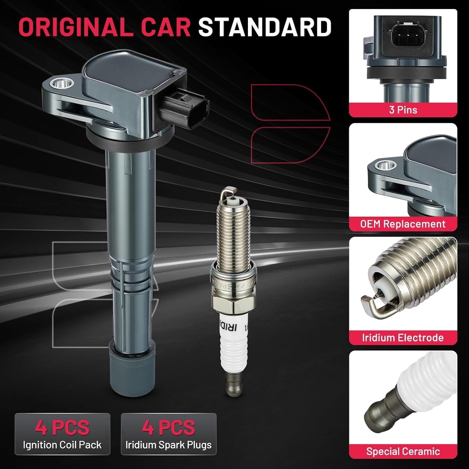 BDFHYK Ignition Coil Pack UF602 and Iridium Spark Plugs 97390 Compatible with Acura ILX Honda Accord Civic CR-V Crosstour 2.4L L4 UF-602 C1662 5C1719 E1102 LKR7BGPS, Sets of 4