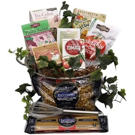Gift Basket Village: Italian Pasta Gift Basket with Linguine, Tri-Colored Pasta, Sauces, Bruschetta, Dips, and More - Gourmet Cooking and Mediterranean Food Gift Set - Taste of Italy Large Basket