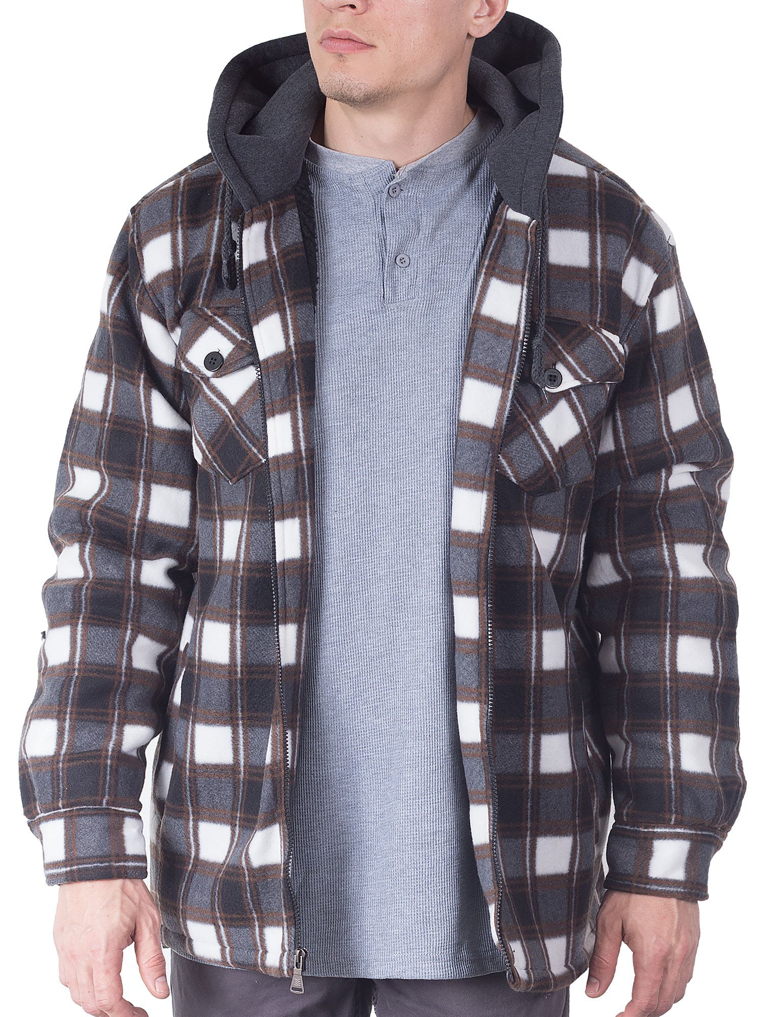 Hoodies for Men Zip Up Fleece Lined Cotton Plaid Athletic Sports Hooded Sweatshirts