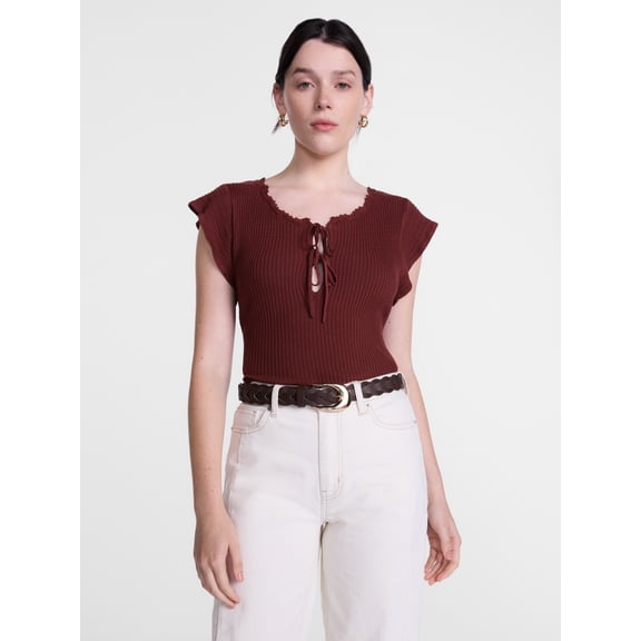 Scenario Women's Tank Sweater with Short Flutter Sleeves, Lightweight, Sizes XS-XXXL