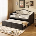 thumbnail image 4 of MODERNLUXE Twin Size Daybed with Trundle,Wooden Upholstered Sofa Bed with 2 Storage Drawers for Living Room, Bedroom,Black, 4 of 10