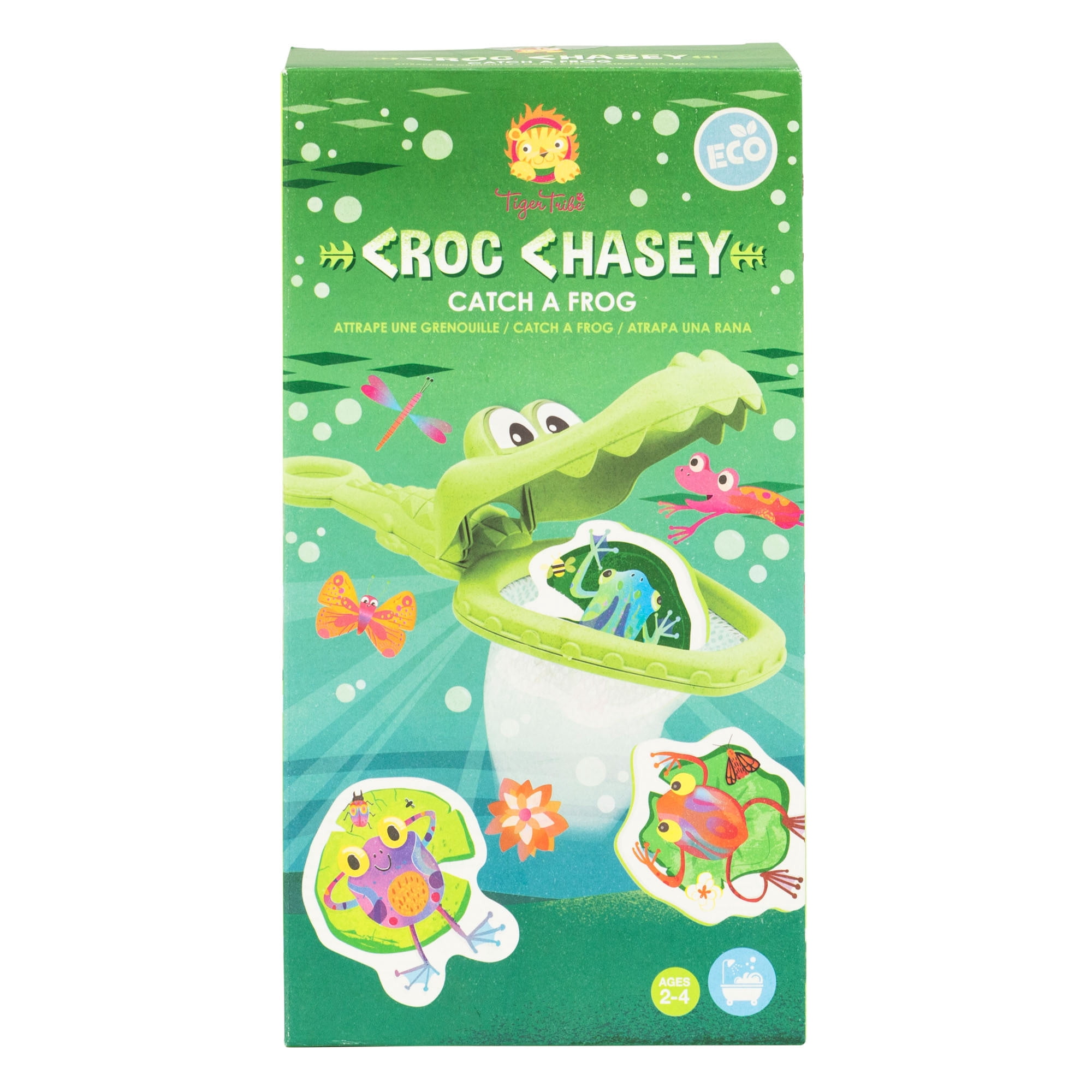 Tiger Tribe Croc Chasey ECO Bio-Plastic Fun Bath Toy for Toddlers - Catch & Scoop Frogs with Snappy Crocodile Mouth - Ages 2+