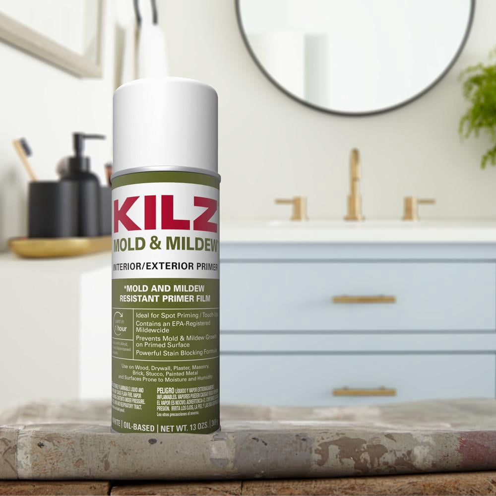 KILZ Mold & Mildew Interior/Exterior Oil-Based Stain Blocking Primer Aerosol, White, 13 oz