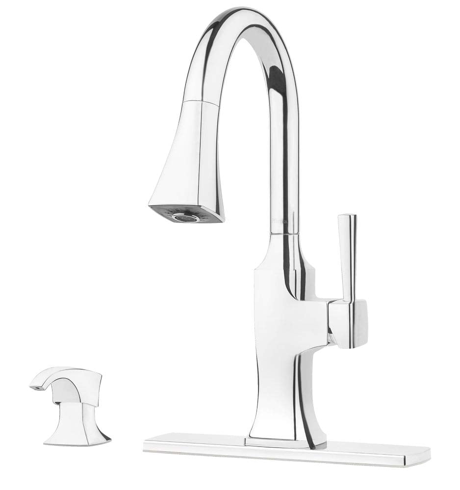 Pfister Tegley Stainless Steel Kitchen Faucet With Pull-Down Sprayer & Soap Dispenser - High Arc, 1-4 Hole Installation