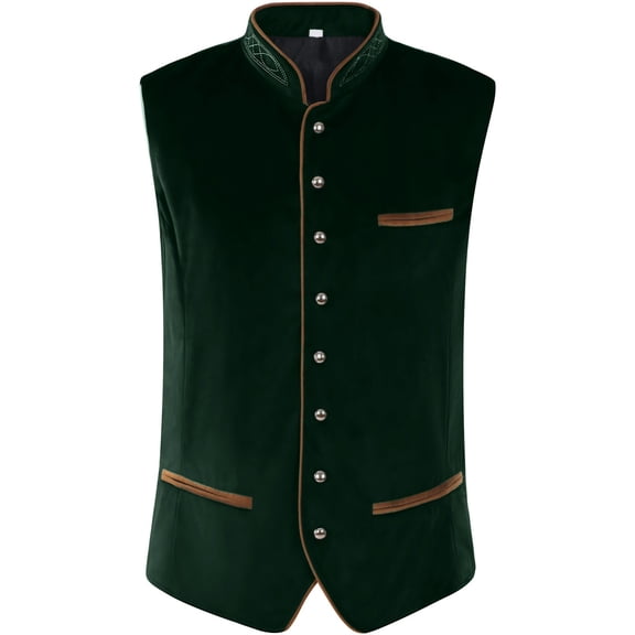 HBYJLZYG Stand Collar Bavarian Vest for Men Traditional Oktoberfest Gilet, Sleeveless Button Down German Costume Jacket for Beer Festival Party, Classic Folk Attire