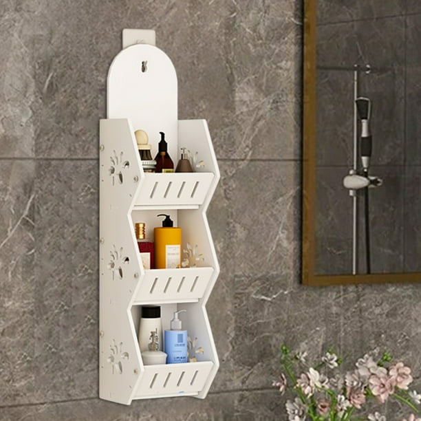 Estante de Almacenamiento de Pared de Tres Niveles para Baño | Organizador de Pvc Blanco Que Ahorra Espacio | Estante de Ducha Impermeable con Ganchos Adhesivos | Soporte para Toallas y Champú para B