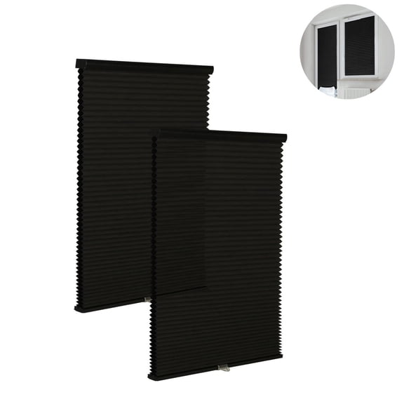 QZS Light Filtering Temporary Blinds,2Pcs Privacy Window Curtains,Light Blocking Shades,Adjustable Size Elegant Decor,Black,35.4x70.9"