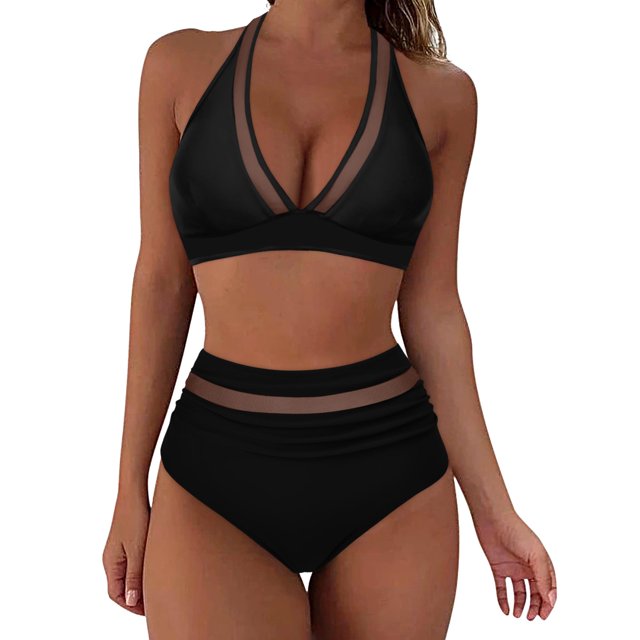 Fvwitlyh Swimsuits For Women Women High Waisted Bikini Push Up Two Piece Swimsuits Vintage Swimsuit Two Piece Retro Ruched High Waist Print Bikini Set