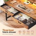 thumbnail image 6 of Romorgniz 37.8" H Computer Desk with LED Lights Small Desk with 2 Fabric Drawers & Side Pocket, Ergonomic Study Desk with Monitor Stand for Home Office, Gaming, Small Spaces, Rustic Brown, 6 of 9