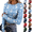 Blue, variant on Womens Christmas Underscrub Dressy Long Sleeve Shirt Summer Print Ribbed Tees Classic Fit Crew Neck Indoor Clothing