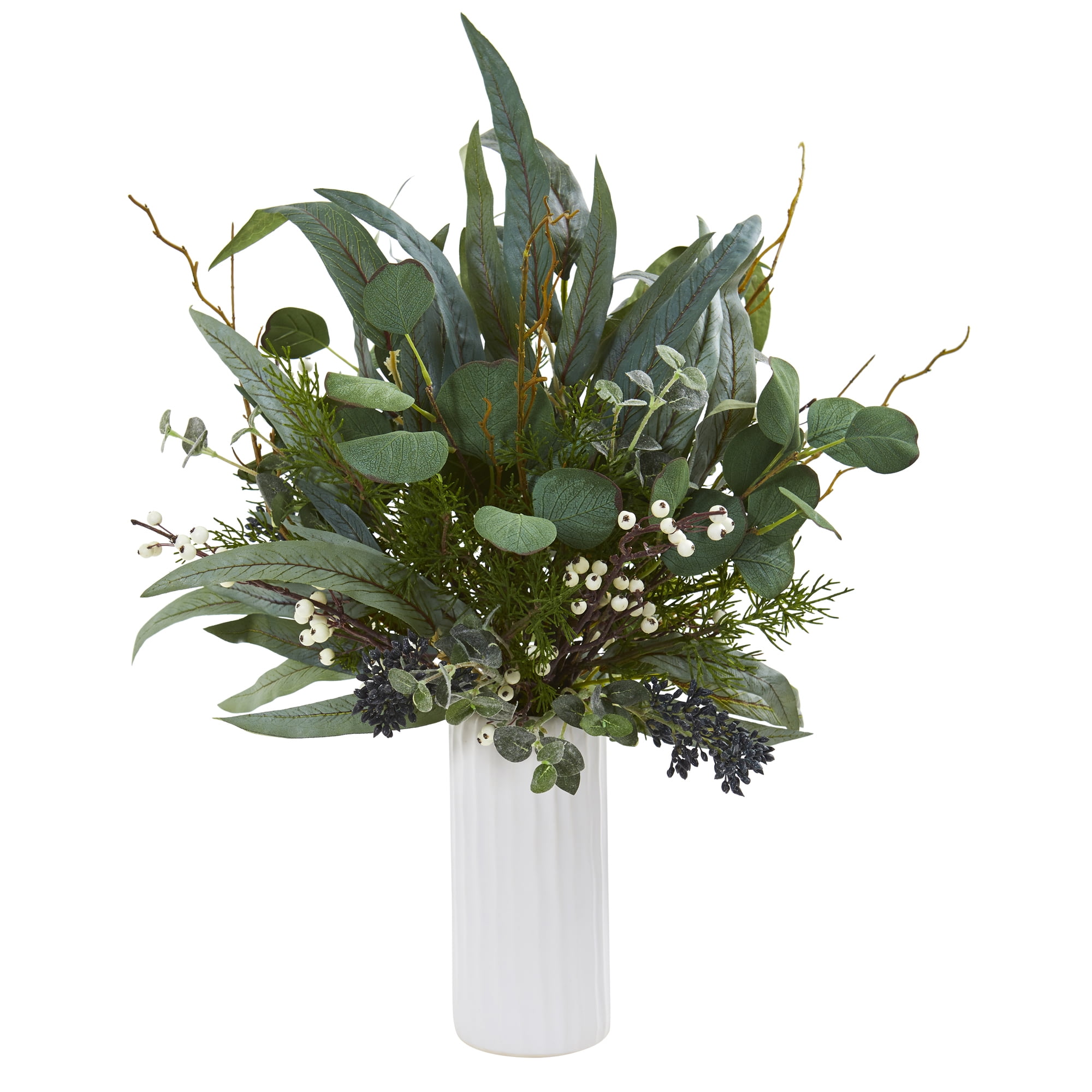 Nearly Natural 22” Eucalyptus Artificial Plant in White Cylinder Vase