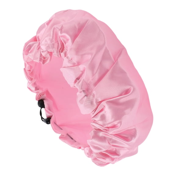 Unique Bargains 1 Pc Women Adjustable Bath Cap for Bathroom Business Travel Pink PEVA Satin