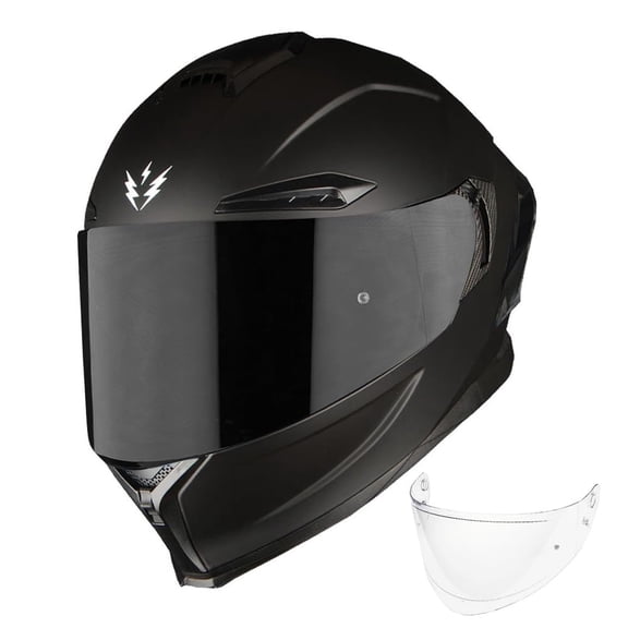 1Storm Motorcycle Full Face Helmet DOT Adults Street Bike Dual Visor Sun Inner Shield with One Extra Clear Shield: HJAH15 Smoked Matt Black