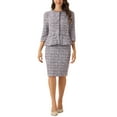 thumbnail image 2 of INSPIRE CHIC Women's 2 Piece Tweed Suit Button Down 3/4 Sleeve Jacket Pencil Skirt Set XL Purple, 2 of 6