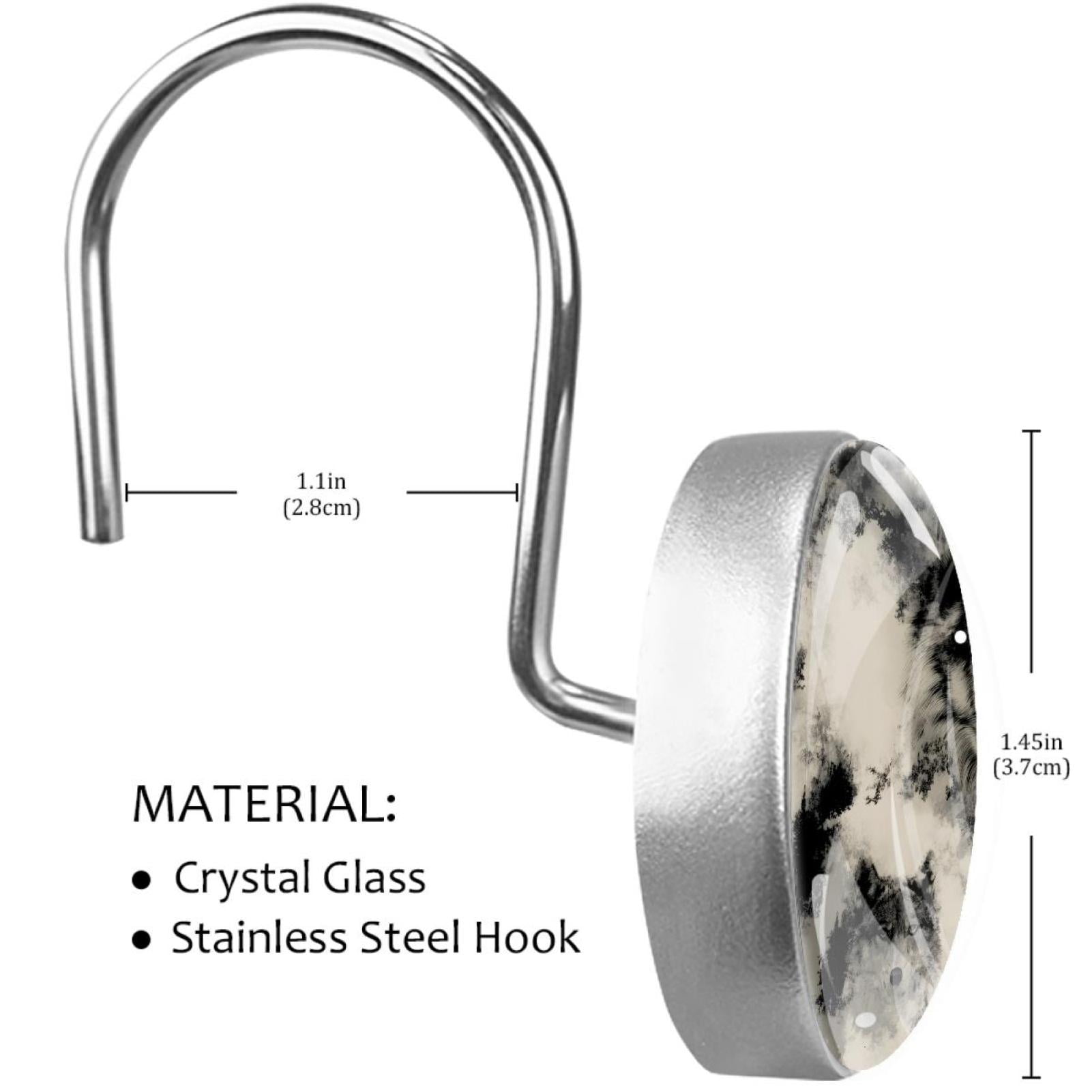 Wolves Shower Curtain Hooks Round Crystal Glass, Set of 12 Shower Curtain Rings - Shower Hooks for Curtain Shower Rings
