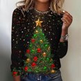 thumbnail image 2 of SELONE Plus Size Christmas Tops Women Printed Crewneck Pullover Long Sleeved Casual Tops Red XL, 2 of 4