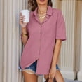 thumbnail image 4 of Zpanxa Womens Summer Tops, Solid Color Linen Shirt Cotton Button Up Shirt Short Sleeve Loose Collared Casual Hot Pink XL, 4 of 8