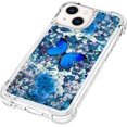 thumbnail image 5 of Slim Fit Phone Case for iPhone 14 Plus,Crystal Bling Quicksand Effect TPU Bumper Case with Four Corners Drop Protection Cover for iPhone 14 Plus (6.7),YBDT Blue Butterfly, 5 of 12