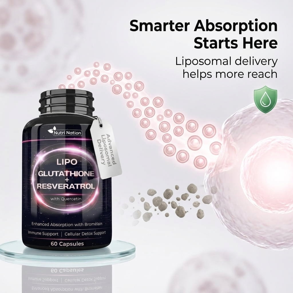 Liposomal Glutathione 500mg with Resveratrol, Quercetin & Bromelain – Advanced Antioxidant & Immune Support Supplement, Cellular Detox & Absorption Support – 60 Capsules