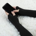 thumbnail image 4 of Señoras invierno sin dedos pulgar agujero calentador de manos estiramiento fiesta codo guantes largos de punto Negro One Size, 4 of 6