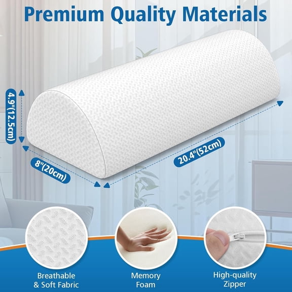 RYJUYJ-Knee Pillow for Side Sleepers, Half Moon Memory Foam Bolster Pillow for Legs, Ergonomic Design Wedge Elevation Pillow for Side & Back Sleeping, Under Knee Support, Foot, Ankle, Lumbar,White