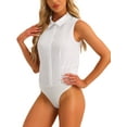 thumbnail image 4 of INSPIRE CHIC Sleeveless Collared Business Work Bodysuit Tops for Women's Button Down Leotard Shirt XS White, 4 of 6