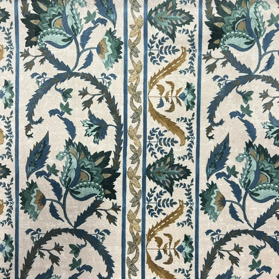 Decora Furnishings Vintage Coromandel Design Digitally Printed Velvet Finish Fabric for Upholstery, Window Treatments, Craft - Width 54 inches - Fabric by The Yard (Blue)