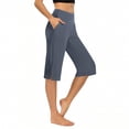 thumbnail image 2 of Oksale Capri Yoga Pants with Pockets for Women Stretch High Waisted Workout Capris Business Dressy Cozy Side Split Trousers Blue M, 2 of 9