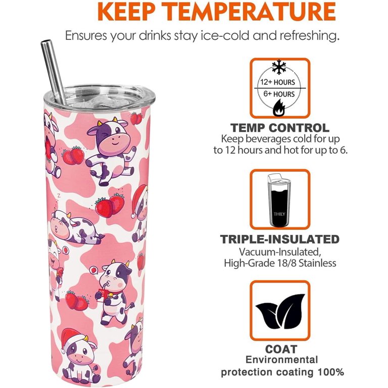 Strawberry Cow Tumbler With Lid and Straw Stainless Steel 20oz Pink Cow  Print Skinny Tumbler Insulated Cow Print Cups Strawberry Cow Coffee Mug  Water