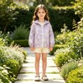 thumbnail image 2 of Girls Floral Embroidery Lightweight Hooded Sun Protection Jacket, Full Zip Long Sleeve Casual Thin Windbreaker for Kids Autumn Daily Outdoor Wear(Purple,5-6 Years), 2 of 5