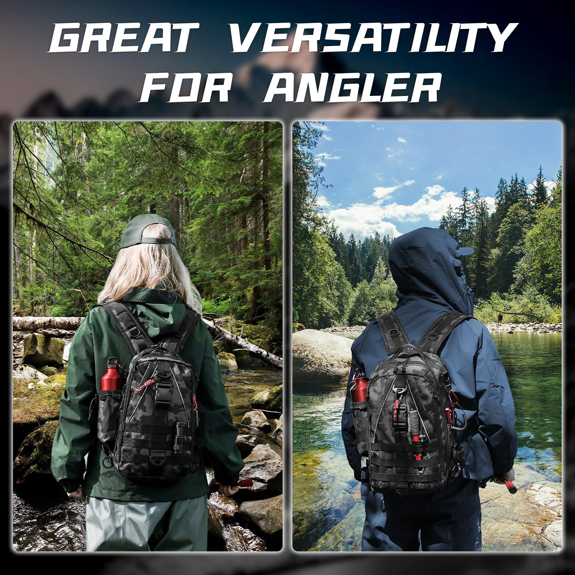 Fishing Nylon Backpack Tackle Sling Bag Backpack with Rod Holder for Monther Father Gifts Lightweight Fishing Backpack Storge Fishing Gear and Equipment