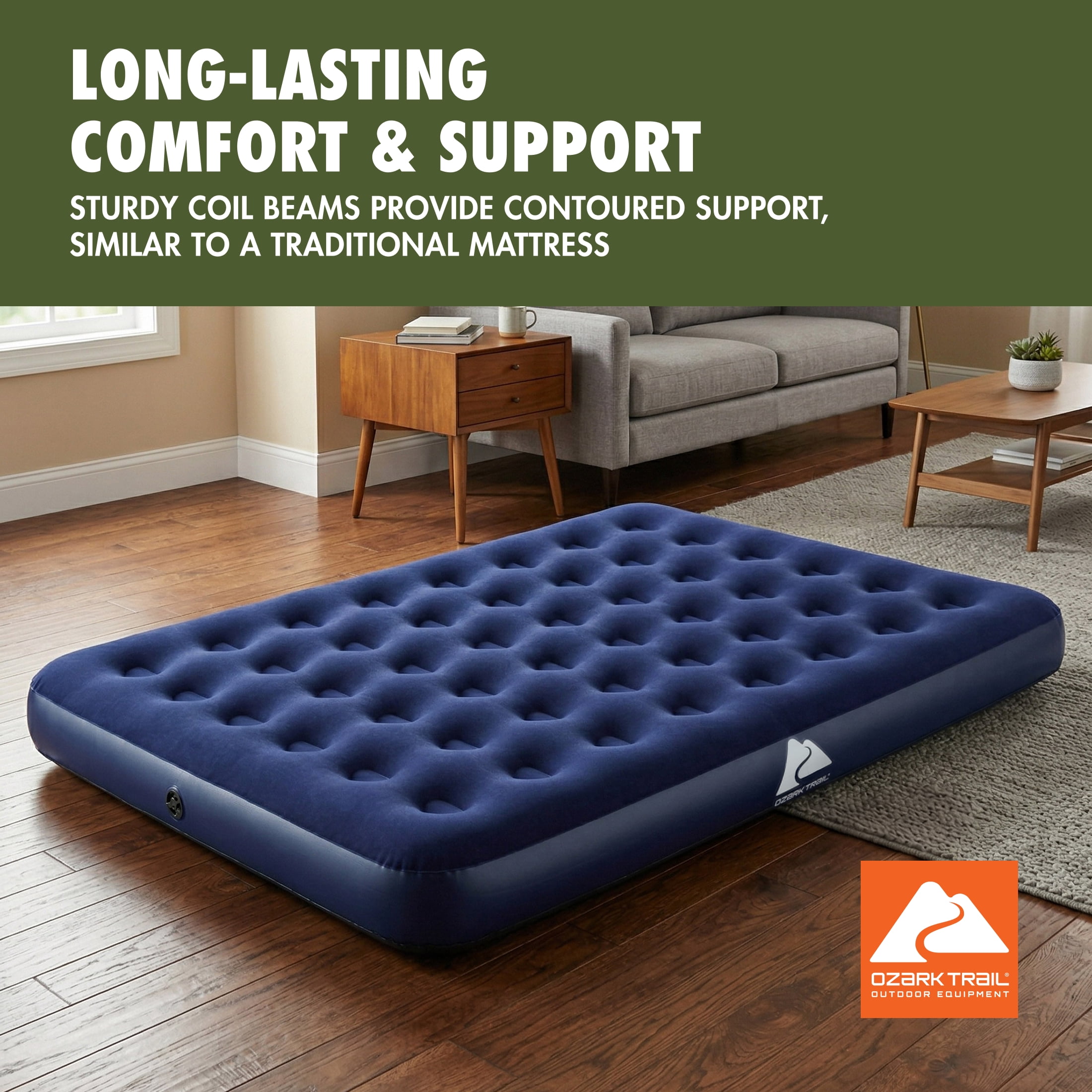 Ozark Trail Queen Air Mattress, 10 inch Air Bed, Inflatable Air Mattress, Blow Up Mattress without Pump