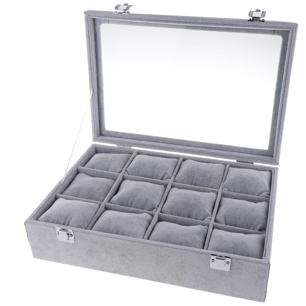 12-Slot Box w/ Lid for Jewelry Bracelet Bangle Watch Showcase with Lid
