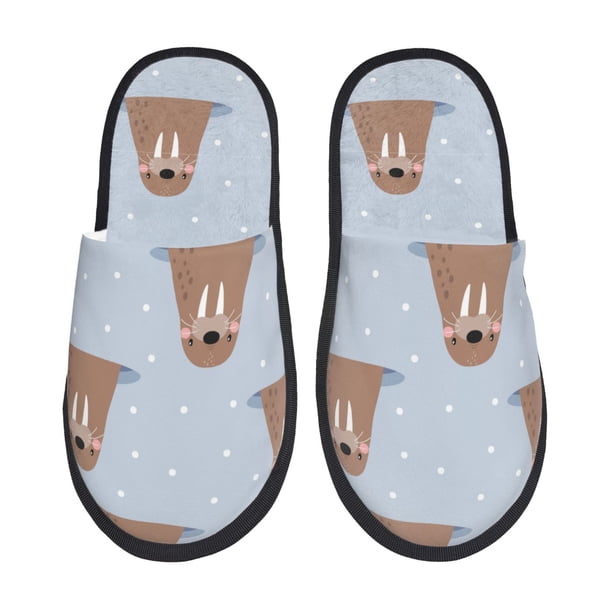 Balery Playful Walrus Wonders Pantuflas de Casa de Felpa Silenciosas con Diseño Estampado, Zapatillas Cómodas Antideslizantes de Algodón para Interior-Medium