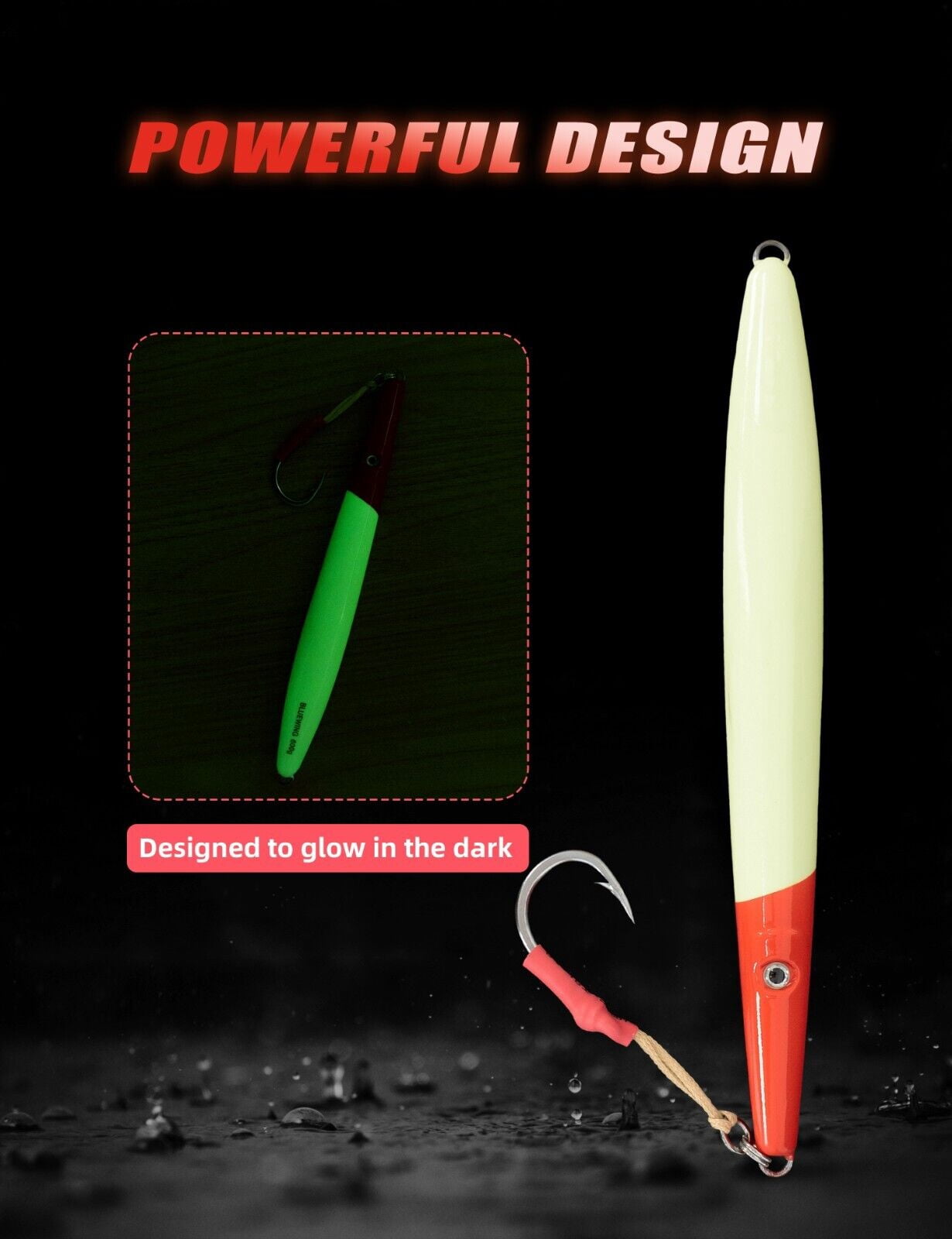 BLUEWING Big Game Jig Glow 1pc Vertical Jigging Lure Saltwater Fishing Lures Sinking Fishing Jig with Stainless Steel Hook for Tuna, Amberjack, Snapper, 400g