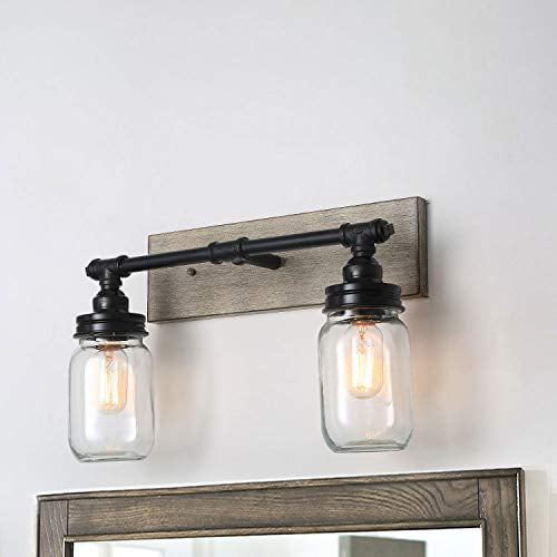 Laluz Farmhouse Bathroom Vanity Lights, Wood Vanity Light Fixtures