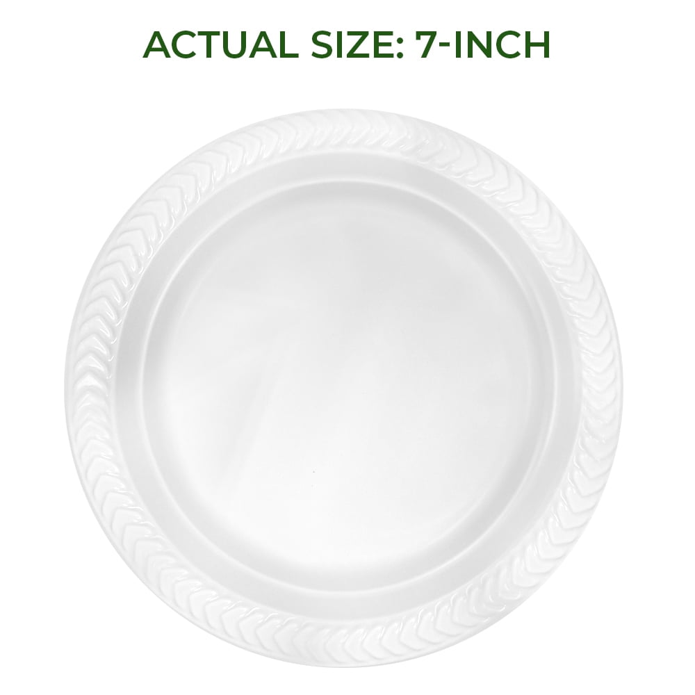 Betta 7-Inch Disposable Plastic Dessert Plates, White, 800 Count, Bulk Case, Microwave Safe (8 Pack Per Box x100)