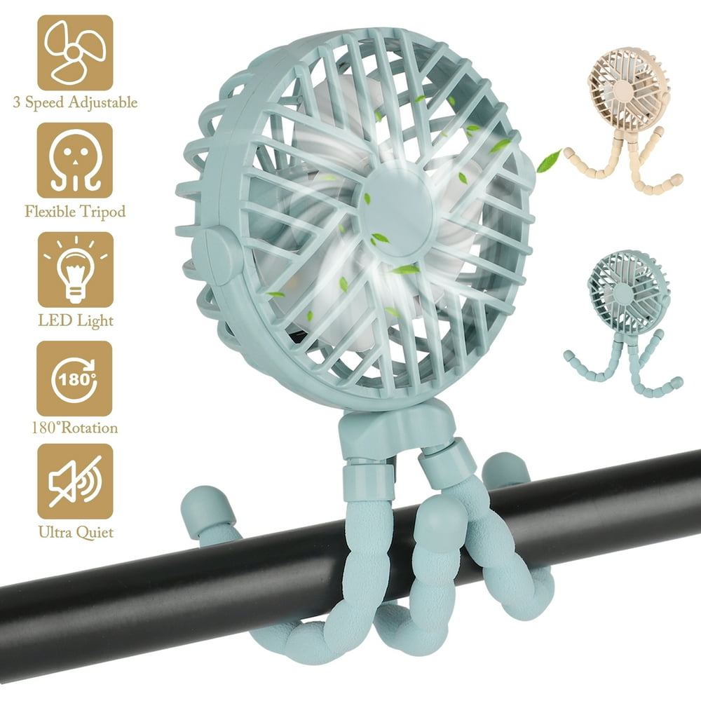 TSV Mini Portable Handheld Fan, LED Lights Flexible Tripod Baby