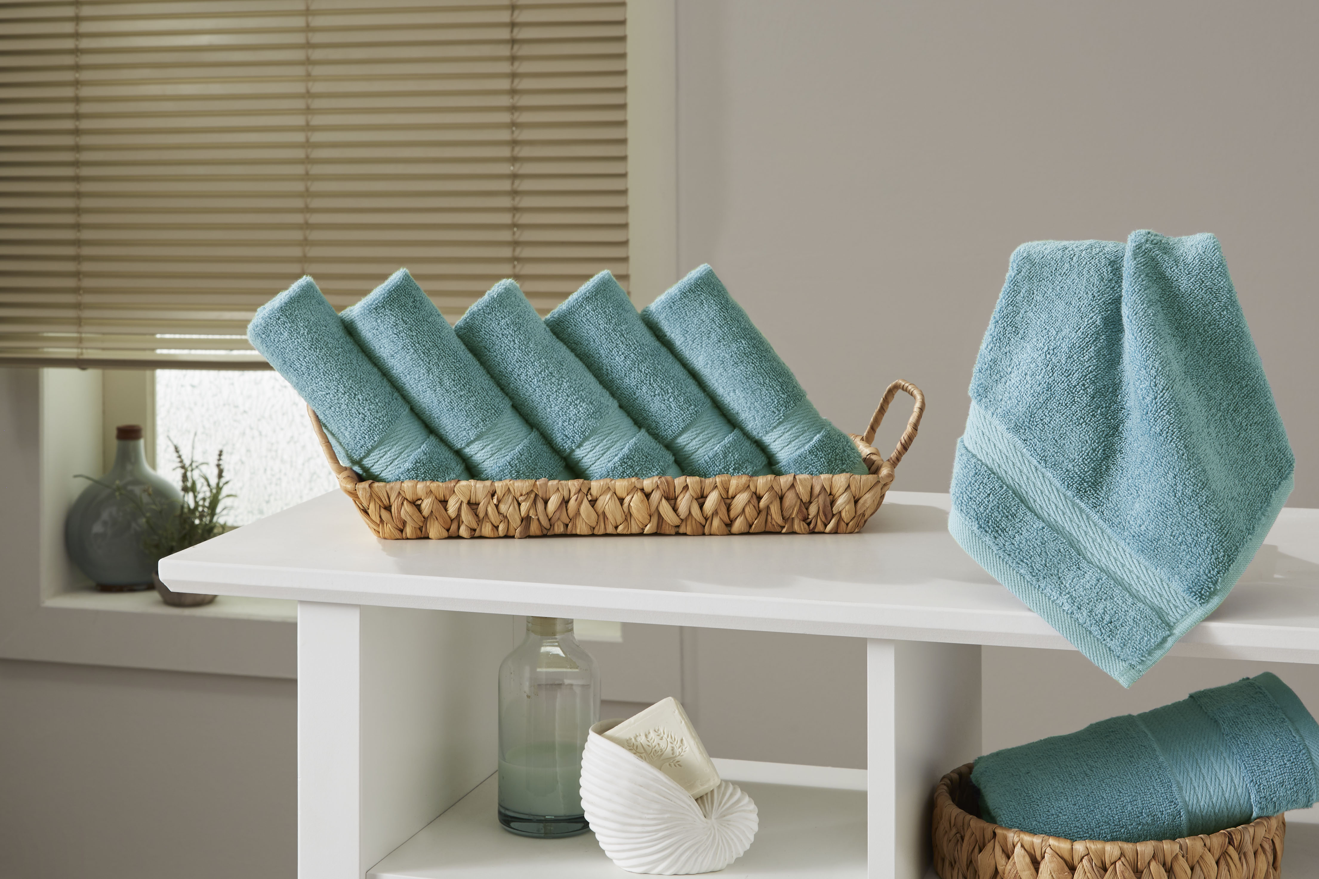 Ozdilek 6-Piece Washcloth Set 13x13 Bath Towels 100% Turkish Cotton, 600 GSM, Soft, Gentle on Sensitive Skin, Multi-Purpose Use, Washable, Reusable, Ideal for Baby Care & Spa 6 Towels  (Milky Blue)