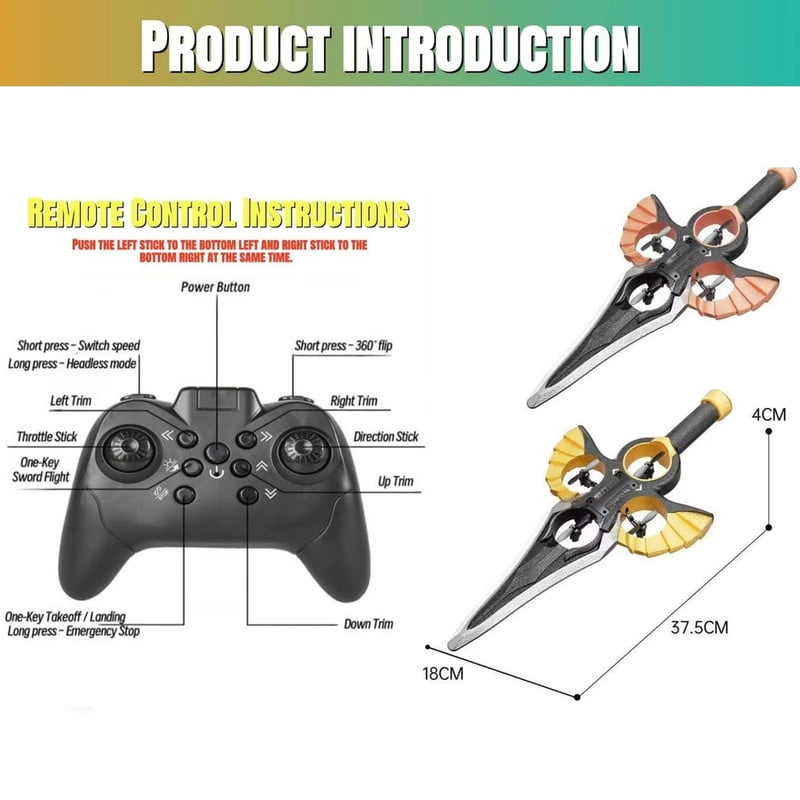 Funtogether Toys Flying Sword RC Drone, 2.4GHz 4-Motor Quadcopter, EPP Foam Material, One-Key Takeoff/Landing with 360° Flips & LED Lights, Easy to Fly Toy for Kids & Beginners