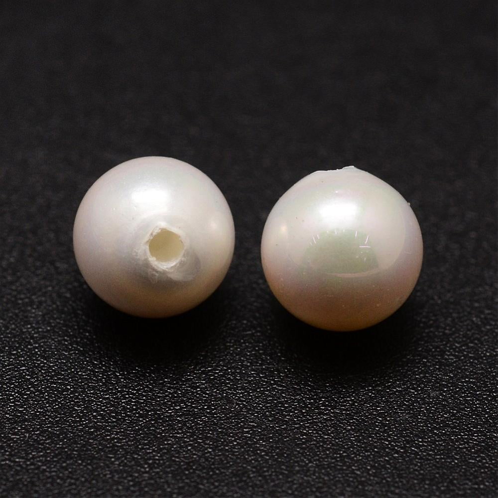 100pcs Shell Pearl Beads Round Grade A Half Drilled White 6mm Hole: 1mm