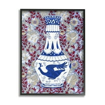 Stupell Industries Red & Blue Baroque Vase Pattern Botanical & Floral Painting Black Framed Art Print Wall Art